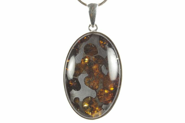 Sericho Pallasite Oval Meteorite Pendant - Sterling Silver #373094